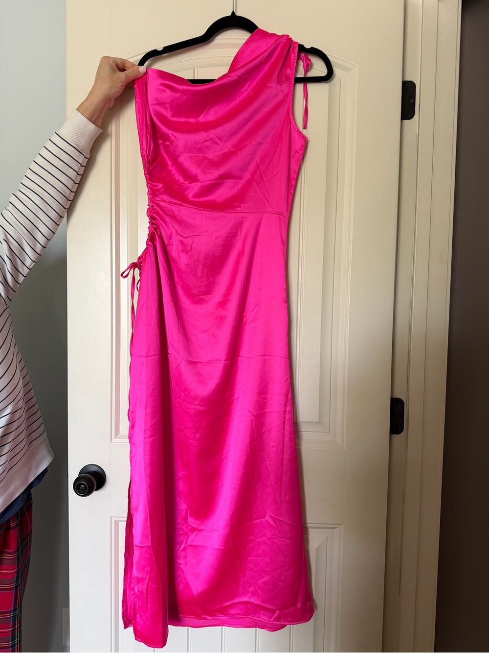 Hot Pink One-Shoulder Satin Dress